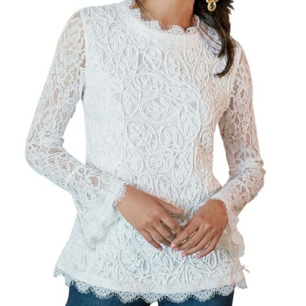 Soft Surroundings White Lace Lilith Blouse size S EUC